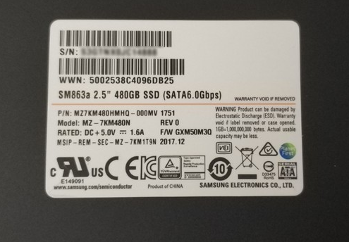 三星SM863A 480GB SATA3<a href='/server_ssd/' target='_blank'><u>企業級固態硬盤</u></a>